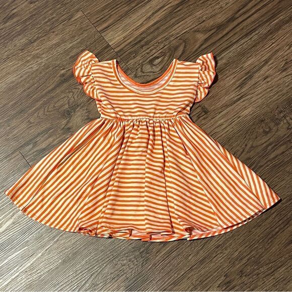 Dot Dot Smile Ruffle Short Sleeve Twirl Dress Orange White Size 6-12 Months - Picture 9 of 10